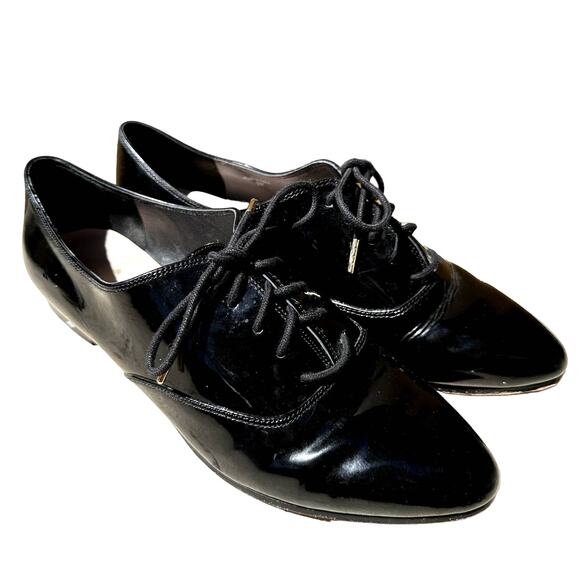 Kate Spade Carmila Leather Oxford Shoes Lace Up Pointed Toe Heels Black 9M - Picture 2 of 6